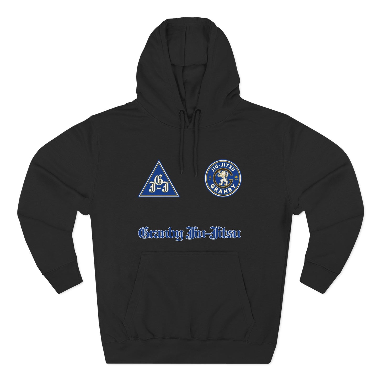 Granby Jiu-Jitsu Three-Panel Fleece Hoodie - Premium Team Edition, Adjustable Hood, Kangaroo Pocket, Soft Feel, Embroidered Design, Ideal