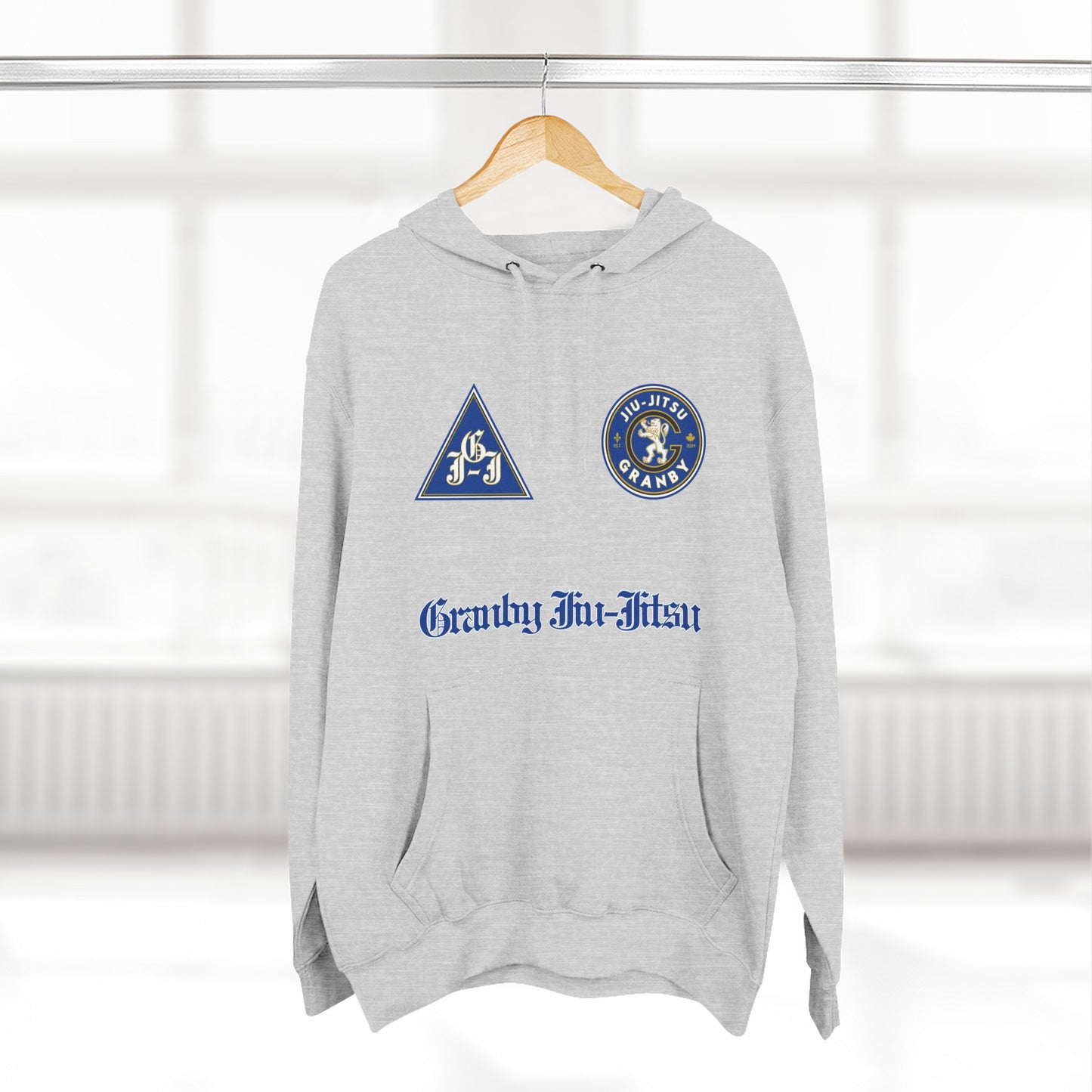 Granby Jiu-Jitsu Three-Panel Fleece Hoodie - Premium Team Edition, Adjustable Hood, Kangaroo Pocket, Soft Feel, Embroidered Design, Ideal
