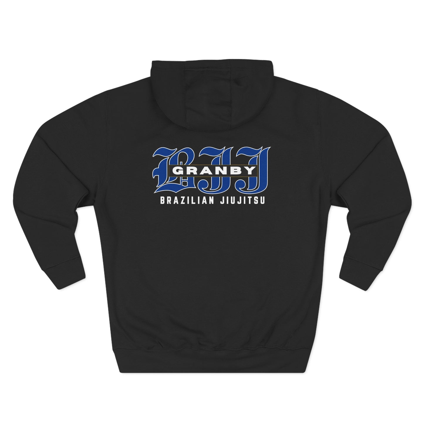 Granby Jiu-Jitsu Three-Panel Fleece Hoodie - Premium Team Edition, Adjustable Hood, Kangaroo Pocket, Soft Feel, Embroidered Design, Ideal