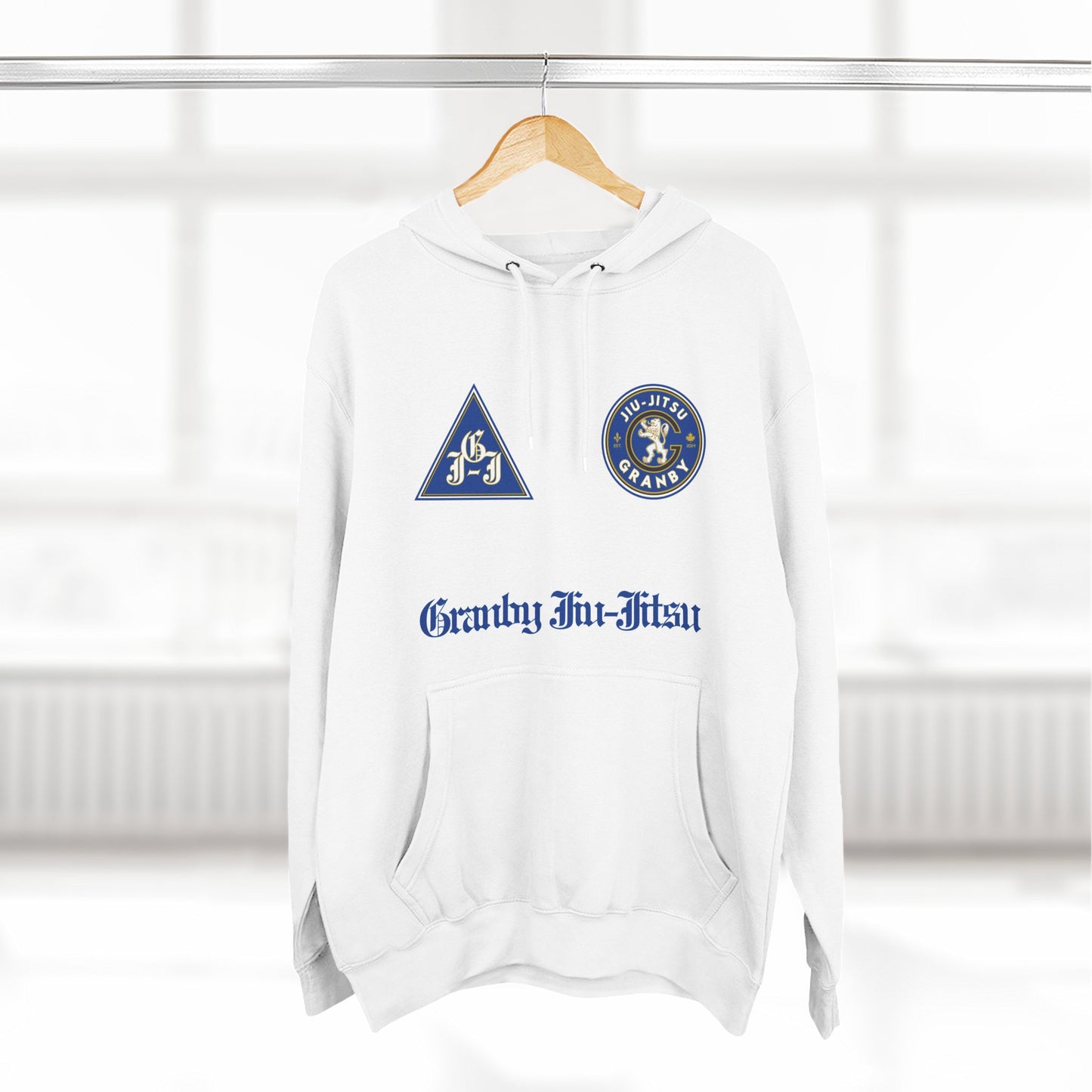 Granby Jiu-Jitsu Three-Panel Fleece Hoodie - Premium Team Edition, Adjustable Hood, Kangaroo Pocket, Soft Feel, Embroidered Design, Ideal