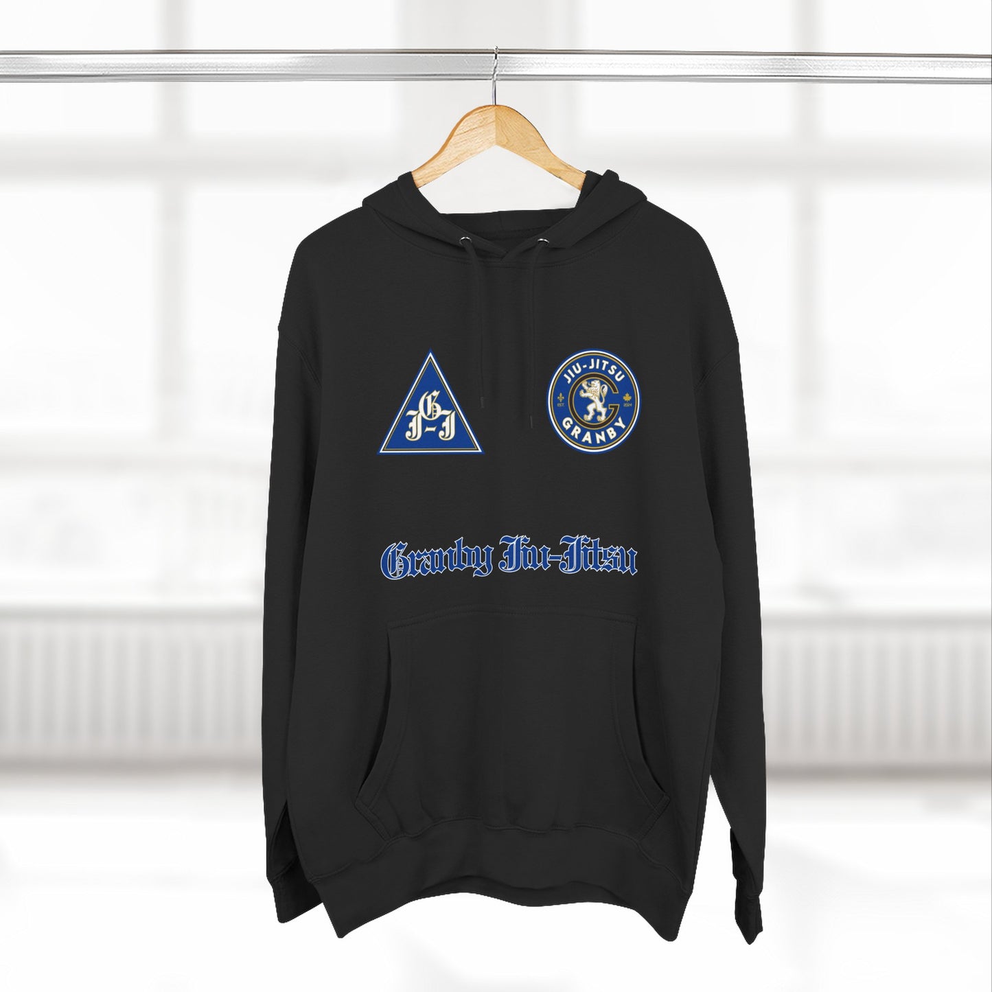 Granby Jiu-Jitsu Three-Panel Fleece Hoodie - Premium Team Edition, Adjustable Hood, Kangaroo Pocket, Soft Feel, Embroidered Design, Ideal